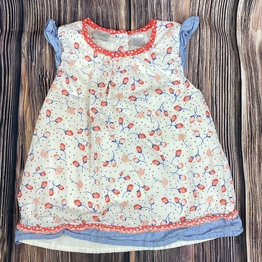 Girls’ Koala Kids White Summer Dress W/ Red & Blue Floral Print- Size 4T